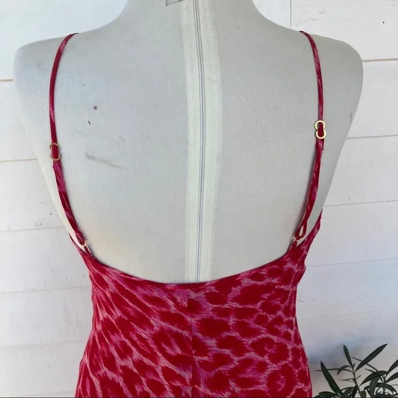 Vintage Betsey Johnson 90s 2000s Midi Animal Print silk asymmetrical red pink - Picture 10 of 16